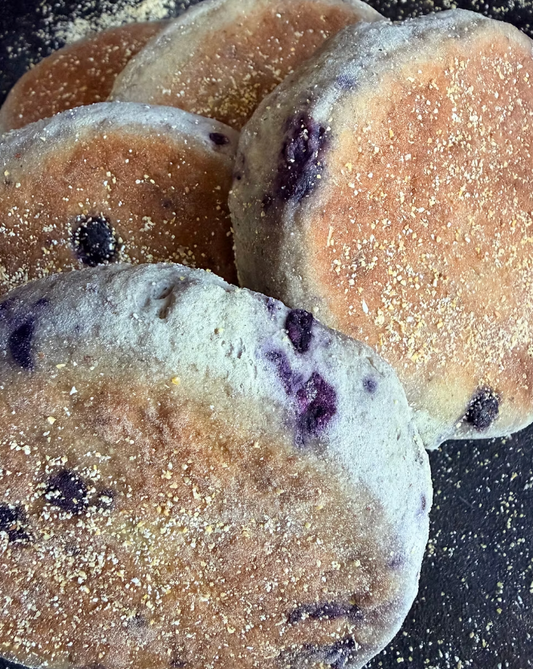 Blueberry English Muffins- Golden Moons Bakery